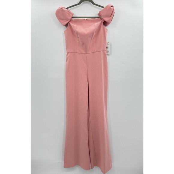 Aidan Maddox Off the Shoulder Bow Jumpsuit Size 4 Rose Pink Wide Leg New $245 - Picture 3 of 16
